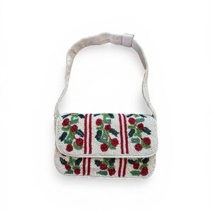Rachel Zoe Beaded Floral Shoulder Bag - White with Red Roses